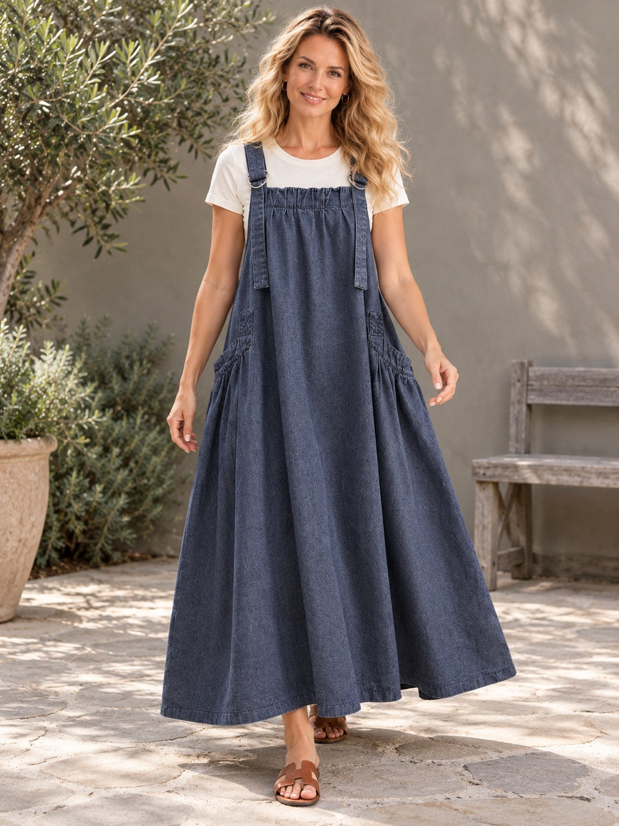Loose Sleeveless Elasticity Solid Color Square-neck Long Dresses Midi Dresses - 104122_CF_F1_新增