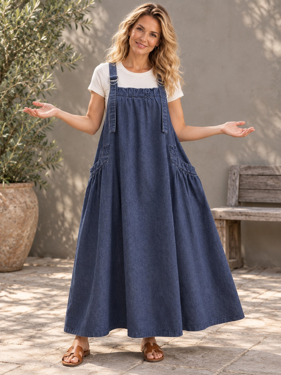 Loose Sleeveless Elasticity Solid Color Square-neck Long Dresses Midi Dresses - 104122_CF_F2_新增
