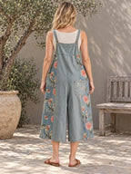 Oversize Wide Leg Floral Printed Split-Joint Overalls - 115132_B1_新增