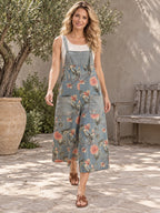 Oversize Wide Leg Floral Printed Split-Joint Overalls - 115132_CF_F1_新增