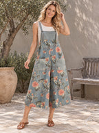 Oversize Wide Leg Floral Printed Split-Joint Overalls - 115132_CF_F3_新增