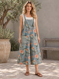 Oversize Wide Leg Floral Printed Split-Joint Overalls - 115132_OL_F1_新增