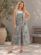 Oversize Wide Leg Floral Printed Split-Joint Overalls - 115132_OL_F3_新增