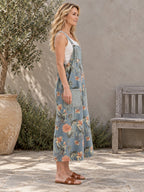 Oversize Wide Leg Floral Printed Split-Joint Overalls - 115132_S1_新增