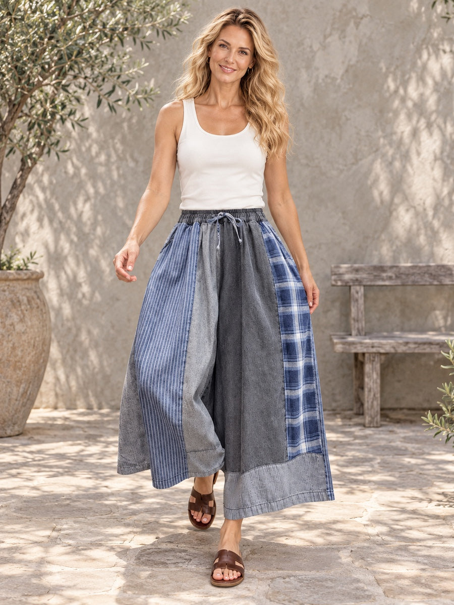 Wide Leg Split-Joint Striped Casual Pants Bottoms Jean Pants Bottoms - 116550_CF_F1_新增
