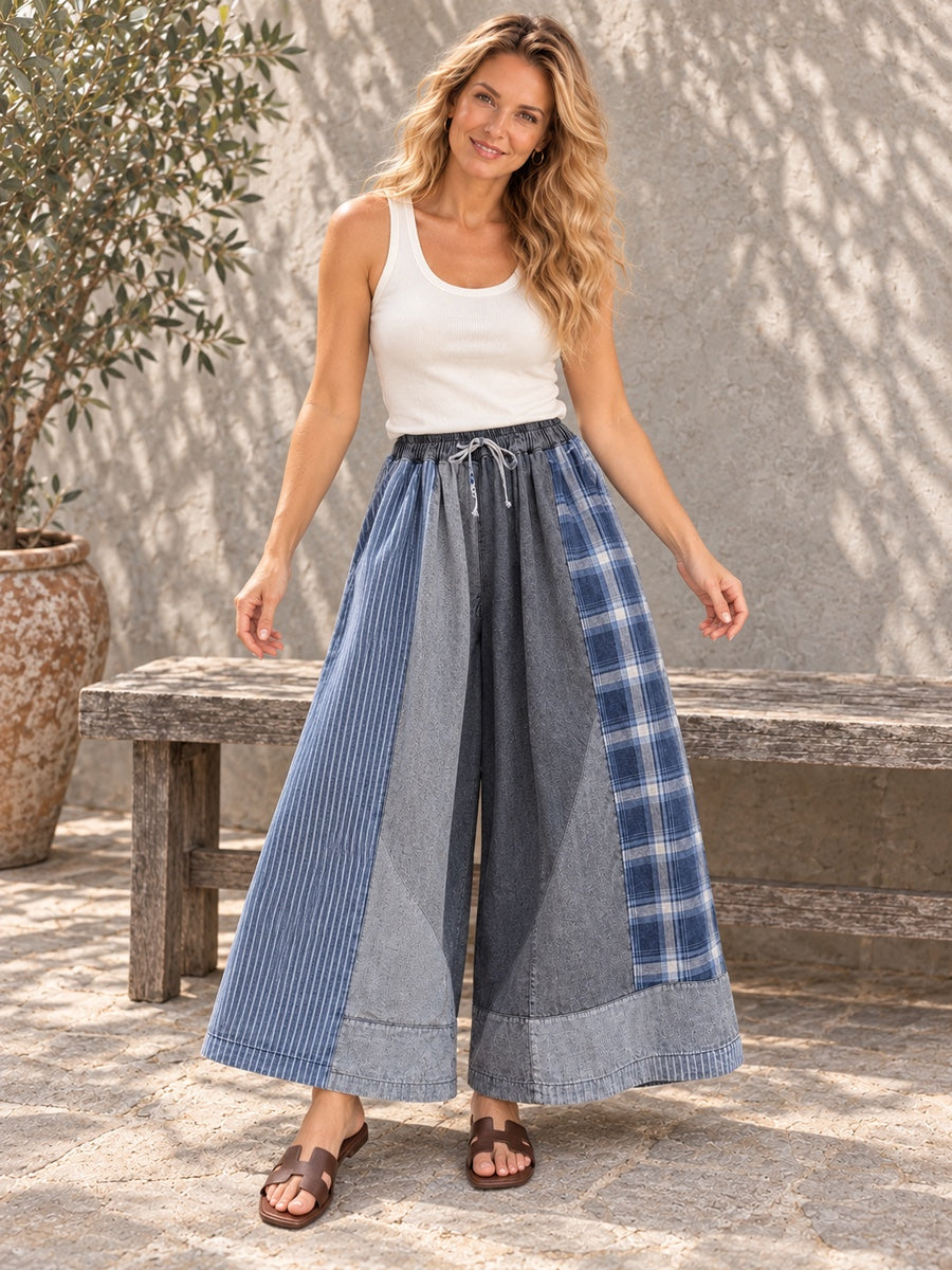 Wide Leg Split-Joint Striped Casual Pants Bottoms Jean Pants Bottoms - 116550_CF_F2_新增