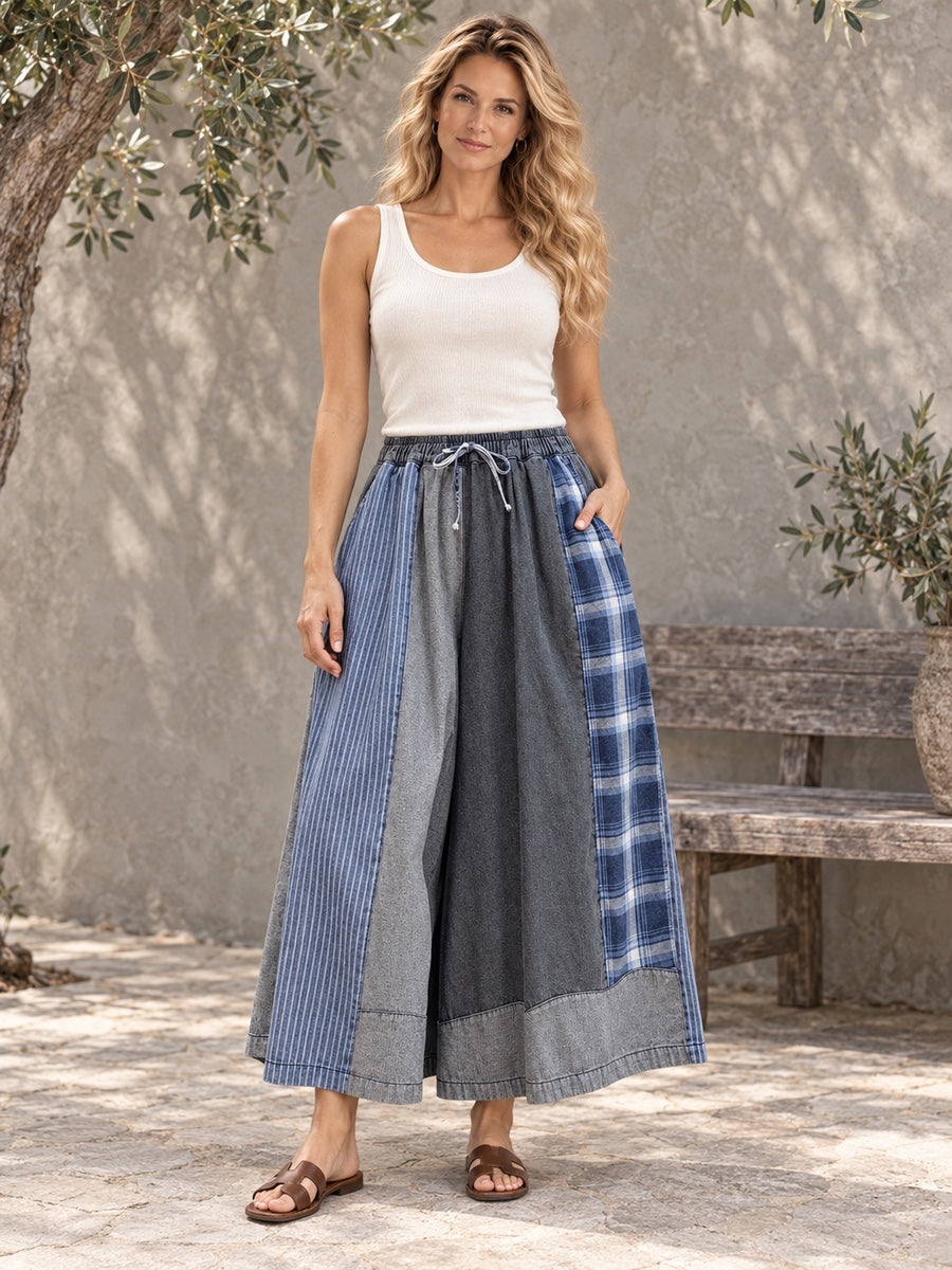 Wide Leg Split-Joint Striped Casual Pants Bottoms Jean Pants Bottoms - 116550_OL_F1_新增
