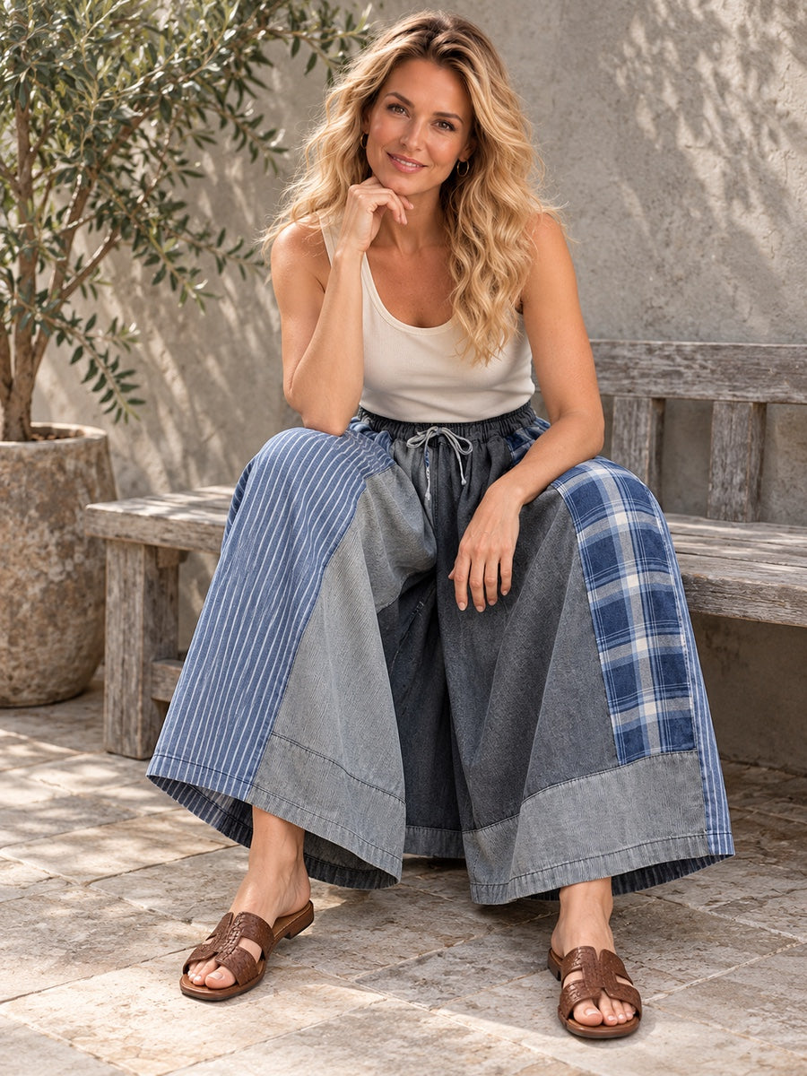 Wide Leg Split-Joint Striped Casual Pants Bottoms Jean Pants Bottoms - 116550_OL_F2_新增