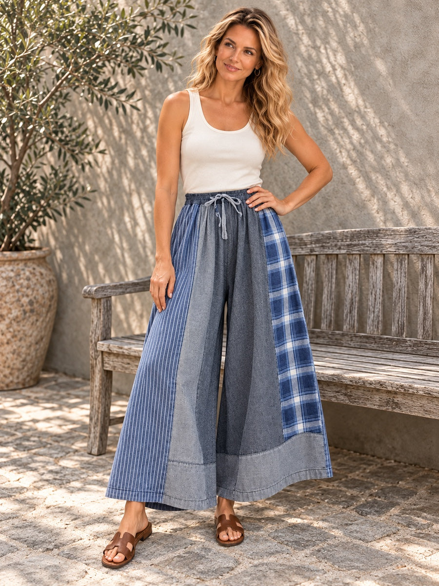 Wide Leg Split-Joint Striped Casual Pants Bottoms Jean Pants Bottoms - 116550_OL_F3_新增