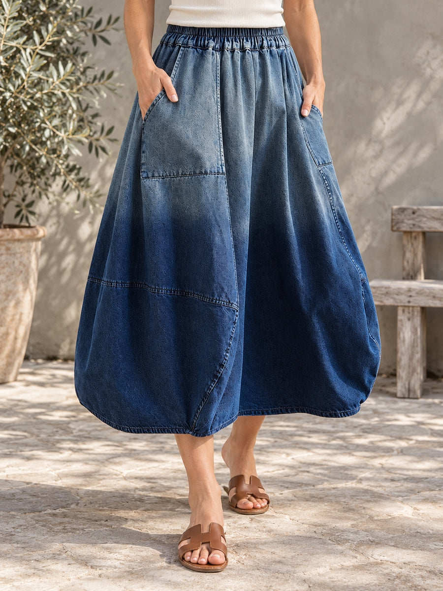 Loose Elasticity Gradient Long Skirts Skirts - 117520_LOWER_新增
