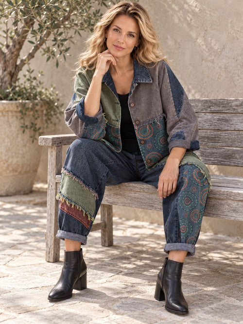 Contrast Color Fringed Split-Joint Long Sleeves Printed Outwear + Harem Pants  Two Pieces Set - 117847_OL_F2_新增