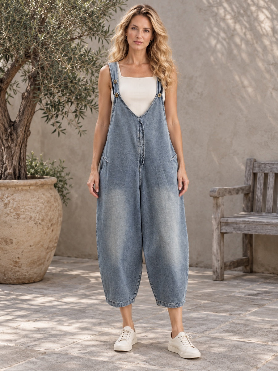 Cropped Loose Buttoned Overalls - 120415_OL_F1_新增