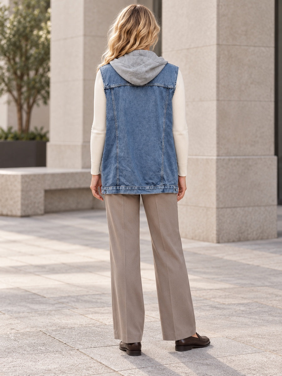 Loose Sleeveless Buttoned Detachable Drawstring Hooded Pockets Split-Joint Polo Vest Outerwear - 124067_B1_新增