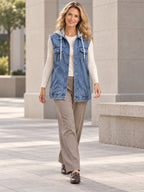 Loose Sleeveless Buttoned Detachable Drawstring Hooded Pockets Split-Joint Polo Vest Outerwear - 124067_CF_F1_新增