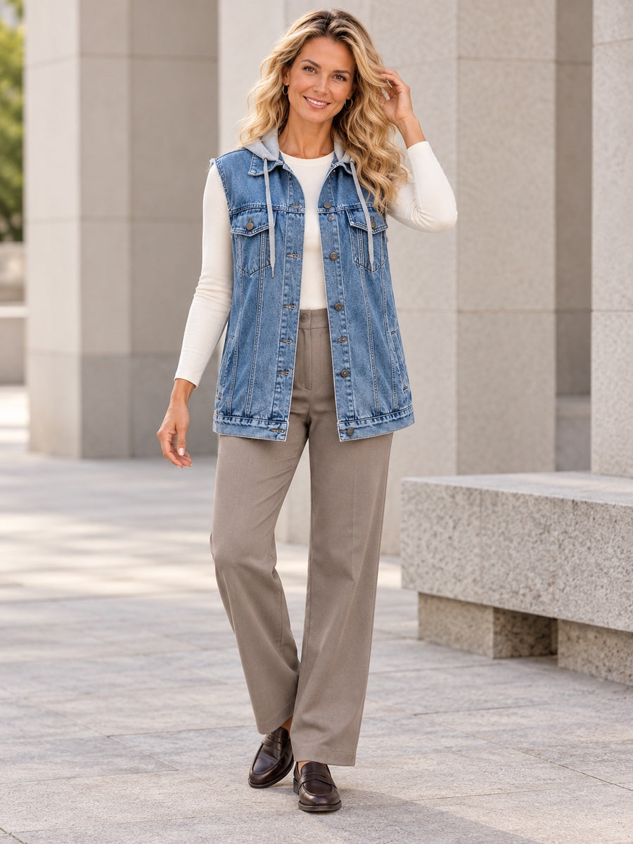 Loose Sleeveless Buttoned Detachable Drawstring Hooded Pockets Split-Joint Polo Vest Outerwear - 124067_CF_F3_新增
