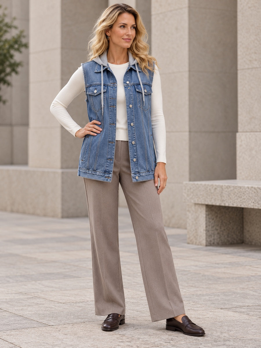 Loose Sleeveless Buttoned Detachable Drawstring Hooded Pockets Split-Joint Polo Vest Outerwear - 124067_OL_F3_新增