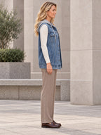 Loose Sleeveless Buttoned Detachable Drawstring Hooded Pockets Split-Joint Polo Vest Outerwear - 124067_S1_新增