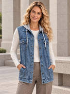 Loose Sleeveless Buttoned Detachable Drawstring Hooded Pockets Split-Joint Polo Vest Outerwear - 124067_UPPER_新增