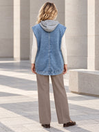 Loose Sleeveless Buttoned Detachable Hooded Pockets Split-Joint Lapel Collar Vest Outerwear - 124078_B1_新增