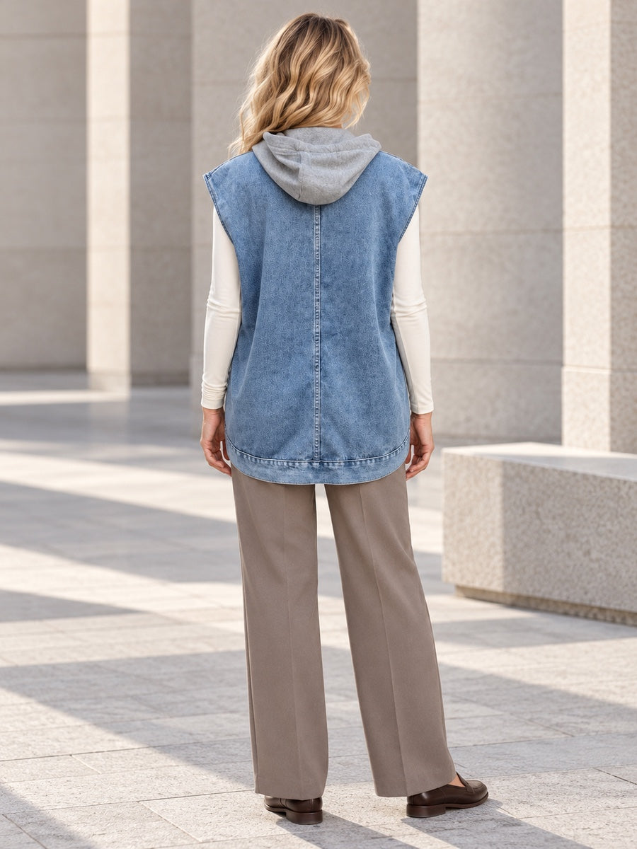 Loose Sleeveless Buttoned Detachable Hooded Pockets Split-Joint Lapel Collar Vest Outerwear - 124078_B1_新增