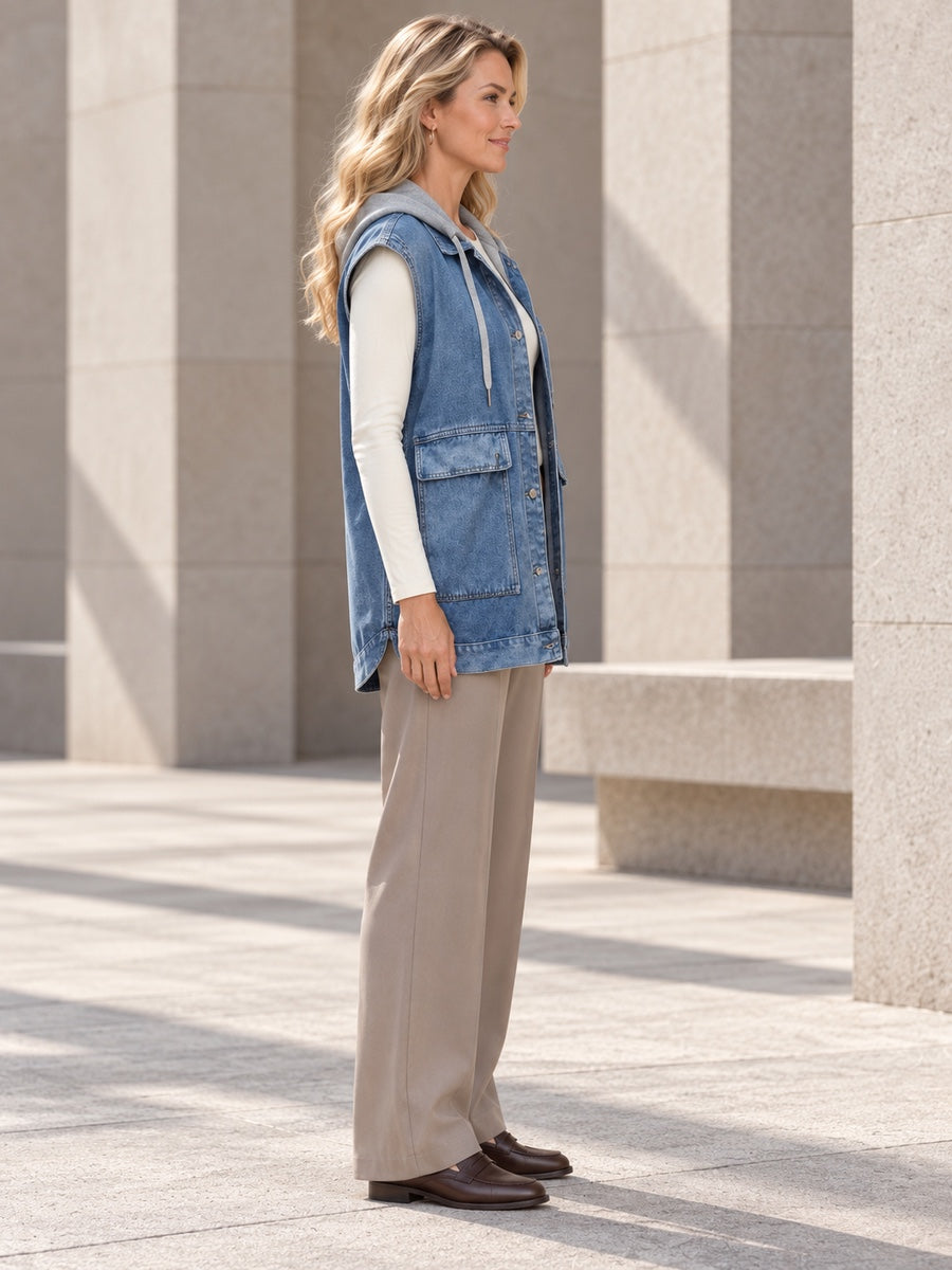 Loose Sleeveless Buttoned Detachable Hooded Pockets Split-Joint Lapel Collar Vest Outerwear - 124078_S1_新增