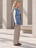 Loose Sleeveless Buttoned Detachable Hooded Pockets Split-Joint Lapel Collar Vest Outerwear - 124078_S1_新增