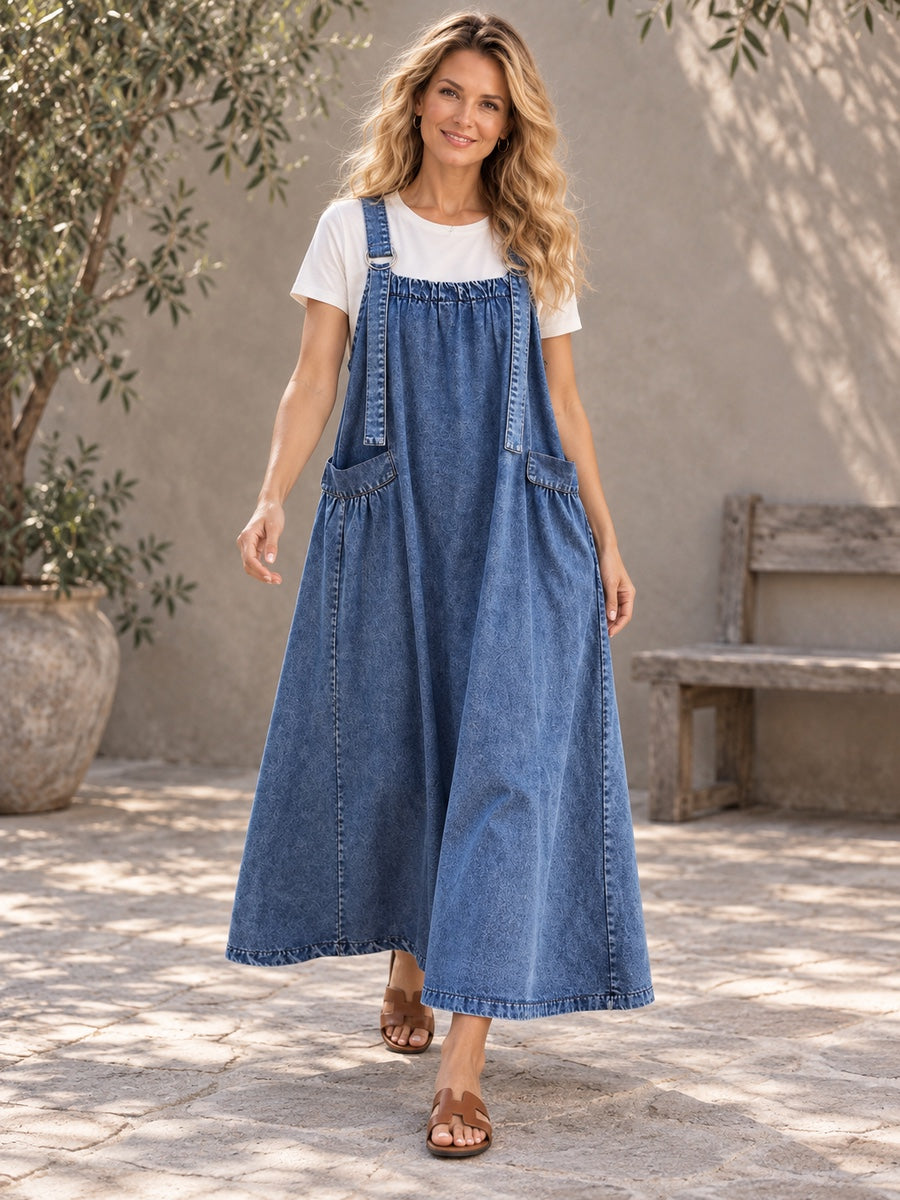 A-Line Loose Pleated Pockets Split-Joint Spaghetti-Neck Maxi Dresses Suspender Dress - 167760_CF_F1_新增