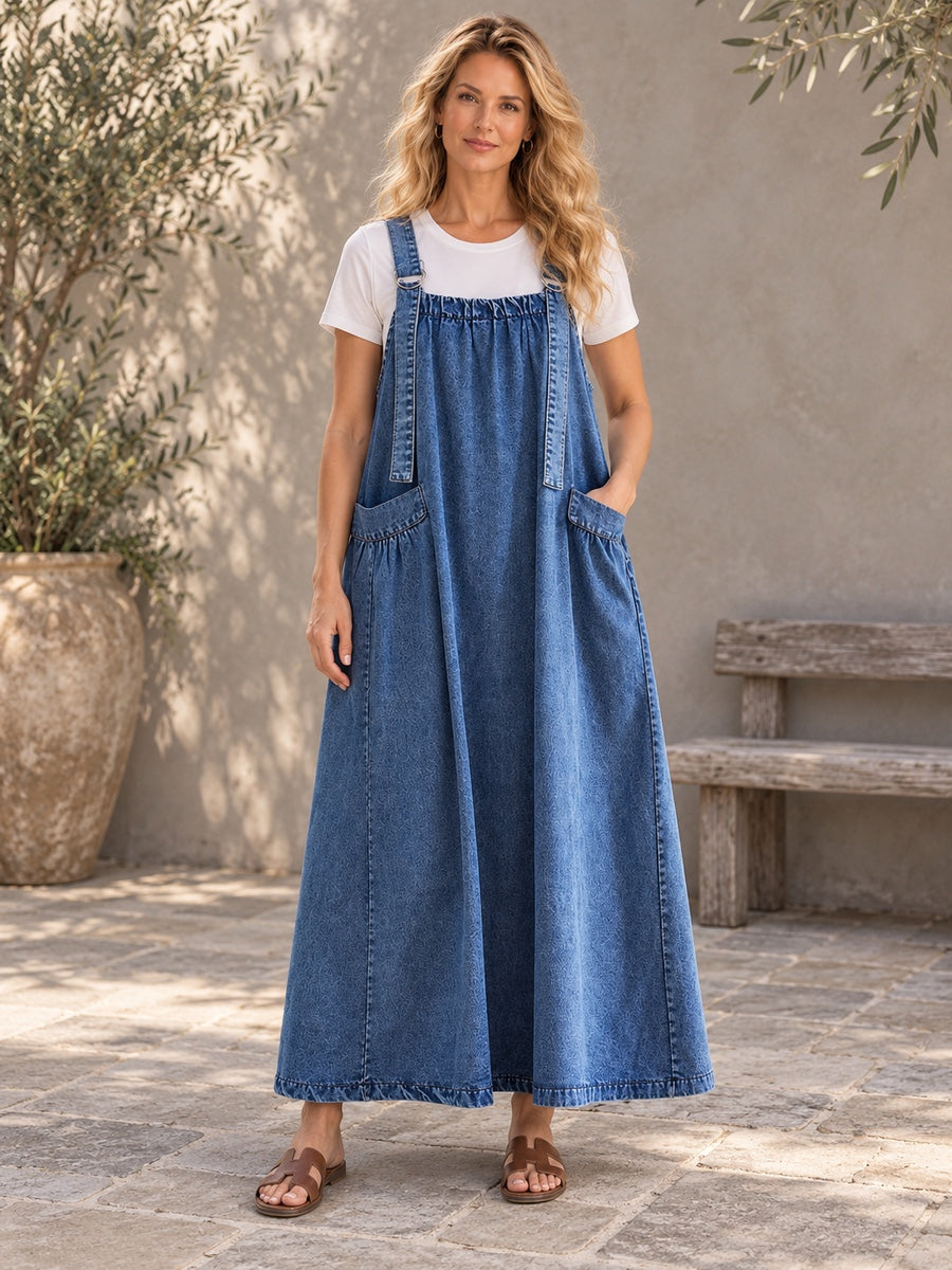 A-Line Loose Pleated Pockets Split-Joint Spaghetti-Neck Maxi Dresses Suspender Dress - 167760_OL_F1_新增