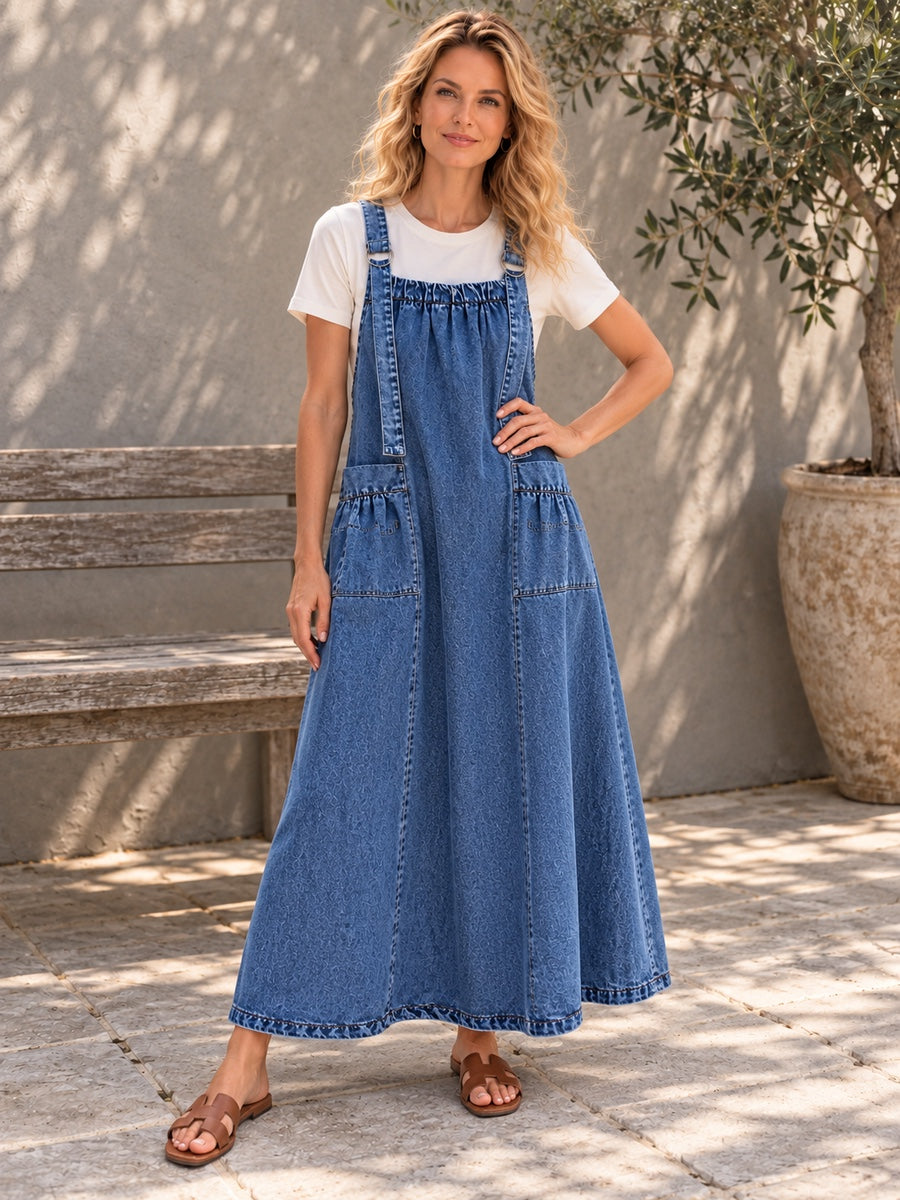 A-Line Loose Pleated Pockets Split-Joint Spaghetti-Neck Maxi Dresses Suspender Dress - 167760_OL_F3_新增