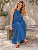 A-Line Loose Pockets Solid Color Tied Round-Neck Maxi Dresses - 179944_CF_F3_新增
