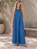 A-Line Loose Pockets Solid Color Tied Round-Neck Maxi Dresses - 179944_OL_F1_新增