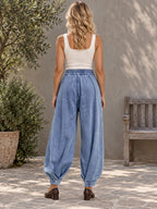 Loose Buttoned Solid Color Zipper Jean Pants Bottoms Knickerbockers Trousers - 181987_B1_新增