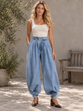 Loose Buttoned Solid Color Zipper Jean Pants Bottoms Knickerbockers Trousers - 181987_OL_F1_新增