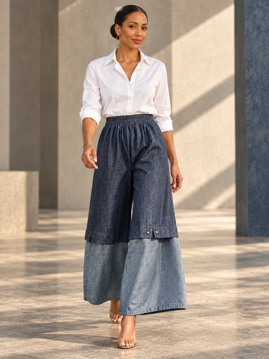 Loose Wide Leg Elasticity Jean Pants Bottoms Trousers - model view 1