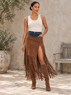 Irregularity Asymmetric Contrast Color Split-Joint Split-Side Tasseled Skirts Bottoms - 193616_OL_F3_新增