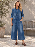 Long Sleeves Loose Buttoned Pockets Solid Color Split-Joint Lapel Jumpsuits - 201868_OL_F1_新增