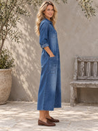 Long Sleeves Loose Buttoned Pockets Solid Color Split-Joint Lapel Jumpsuits - 201868_S1_新增