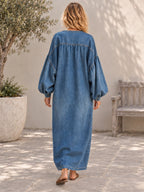 Long Sleeves Loose Buttoned Pockets Solid Color V-Neck Maxi Dresses - 201965_B1_新增