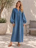 Long Sleeves Loose Buttoned Pockets Solid Color V-Neck Maxi Dresses - 201965_OL_F1_新增