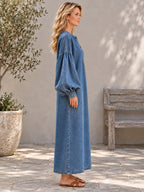 Long Sleeves Loose Buttoned Pockets Solid Color V-Neck Maxi Dresses - 201965_S1_新增