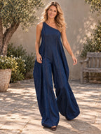 High Waisted Loose Asymmetric Solid Color One-Shoulder Jumpsuits - 202427_CF_F1_新增