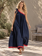 A-Line Loose Pleated Pockets Split-Joint Tied One-Shoulder Maxi Dresses - 203431_CF_F1_新增