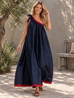 A-Line Loose Pleated Pockets Split-Joint Tied One-Shoulder Maxi Dresses - 203431_CF_F3_新增