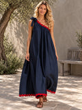 A-Line Loose Pleated Pockets Split-Joint Tied One-Shoulder Maxi Dresses - 203431_OL_F1_新增