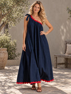 A-Line Loose Pleated Pockets Split-Joint Tied One-Shoulder Maxi Dresses - 203431_OL_F3_新增