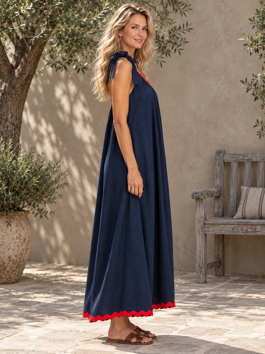 A-Line Loose Pleated Pockets Split-Joint Tied One-Shoulder Maxi Dresses - 203431_S1_新增