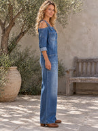 Long Sleeves Loose Buttoned Pockets Solid Color Adjustable Straps Overalls - 207286_S1_新增