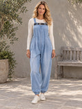 Loose Sleeveless Belted Elasticity Solid Color Spaghetti-Neck Overalls - 208483_OL_F1_新增