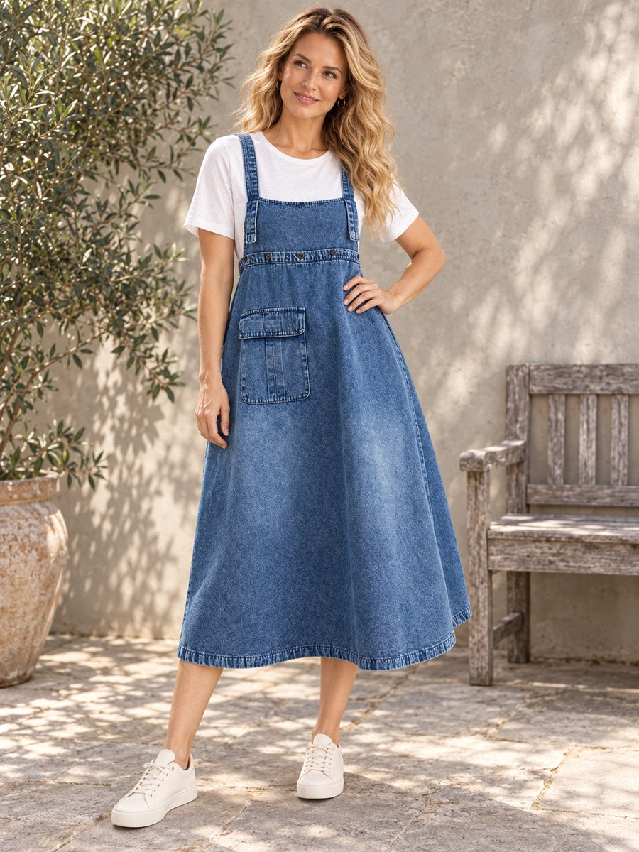Original Solid Denim Strapless Dress - 61783_OL_F3_新增