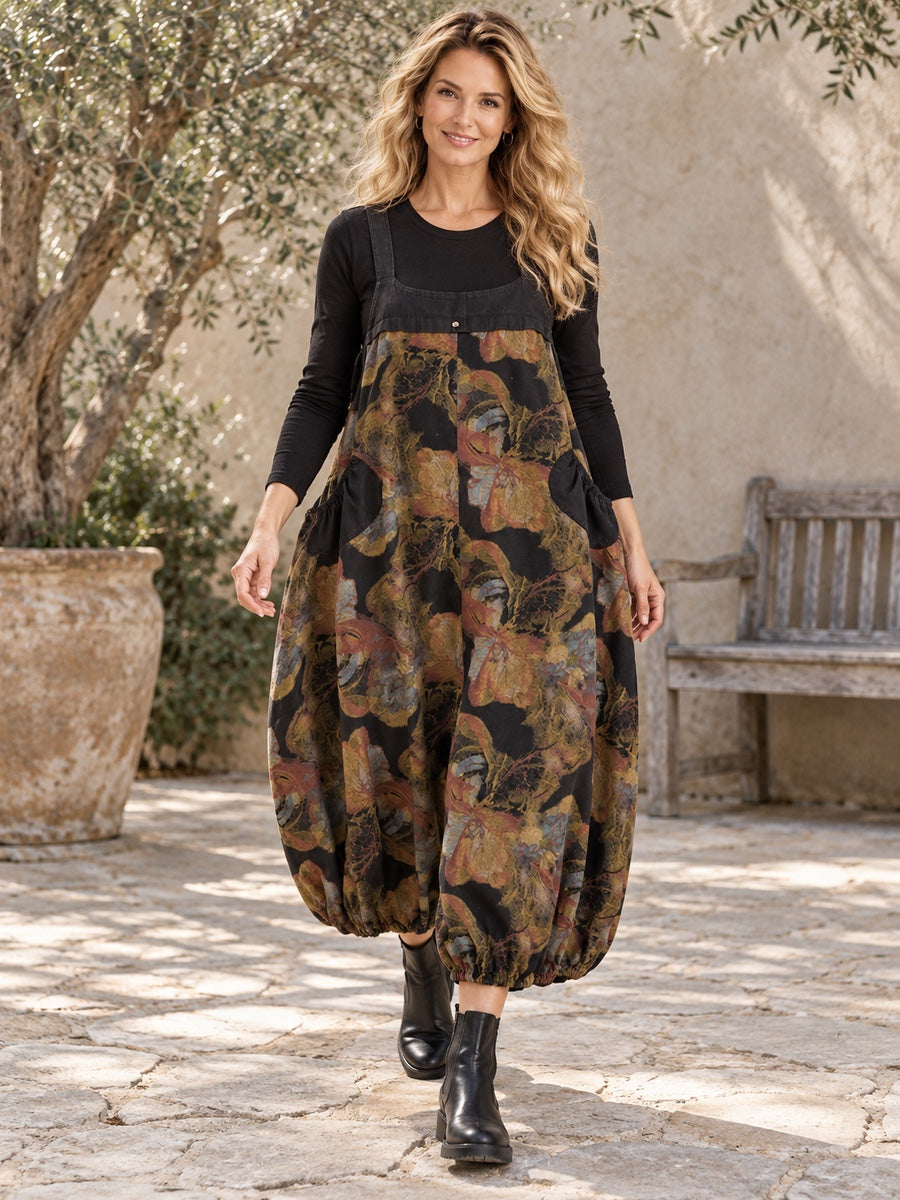 Loose Sleeveless Floral Printed Square-neck Overalls - 98168_CF_F1_新增